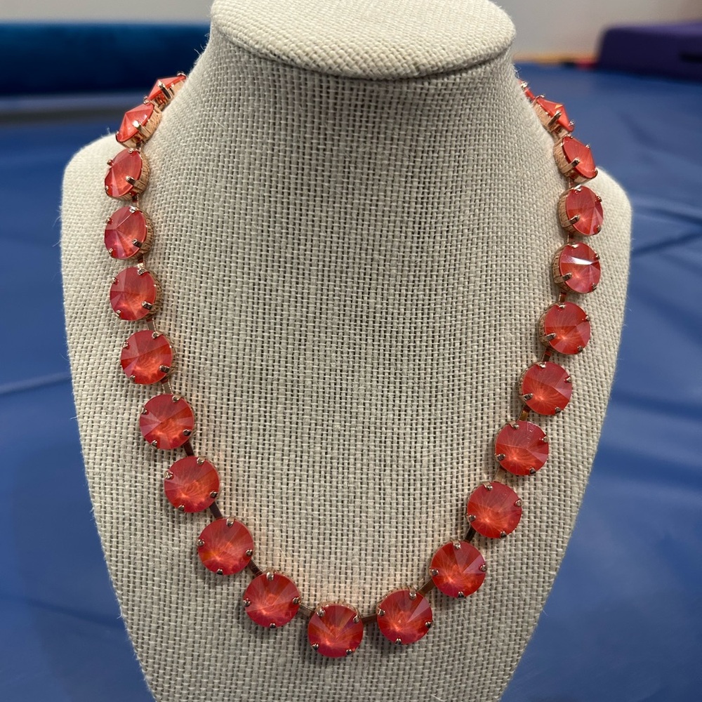 Pink/ red Rivoli Necklace- plated Rose Gold
